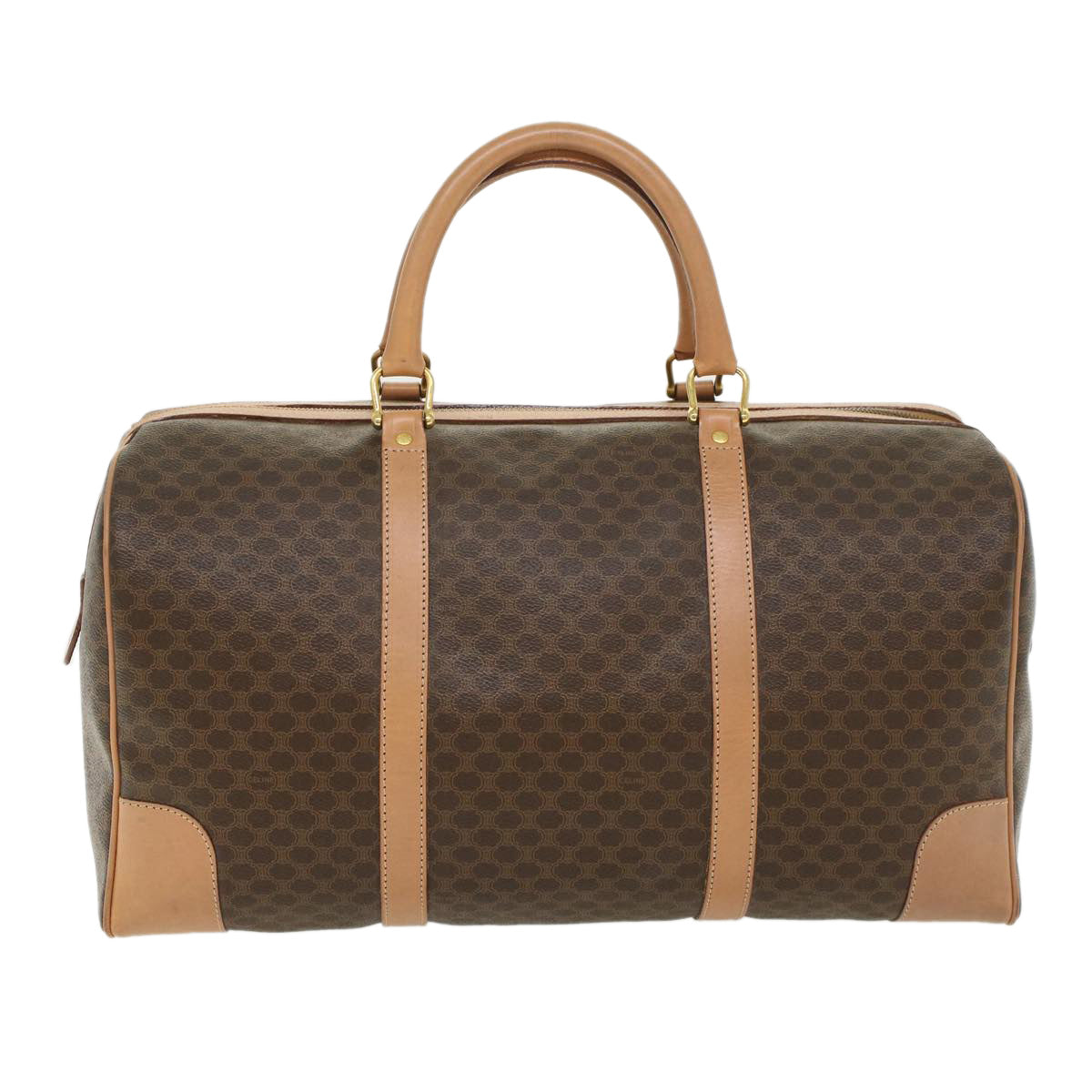 Luxury CELINE Macadam Canvas Boston Bag PVC Leather Brown  43232