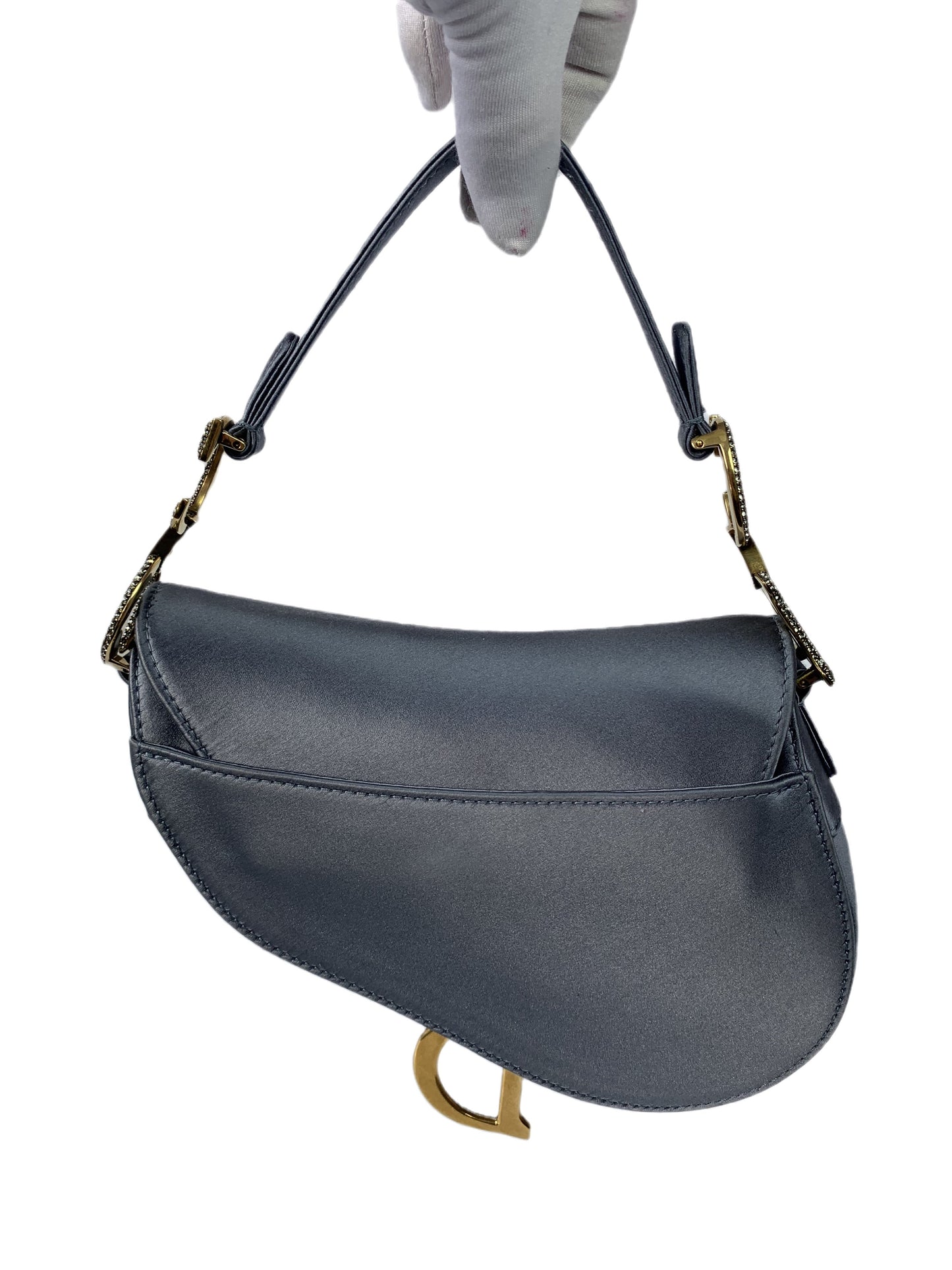 Dior Saddle Mini Silk Greyish Blue with crystals