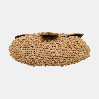 Fendi Baguette Raffia Straw Beige and Brown Leather Shoulder Bag
