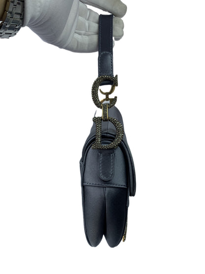 Dior Saddle Mini Silk Greyish Blue with crystals