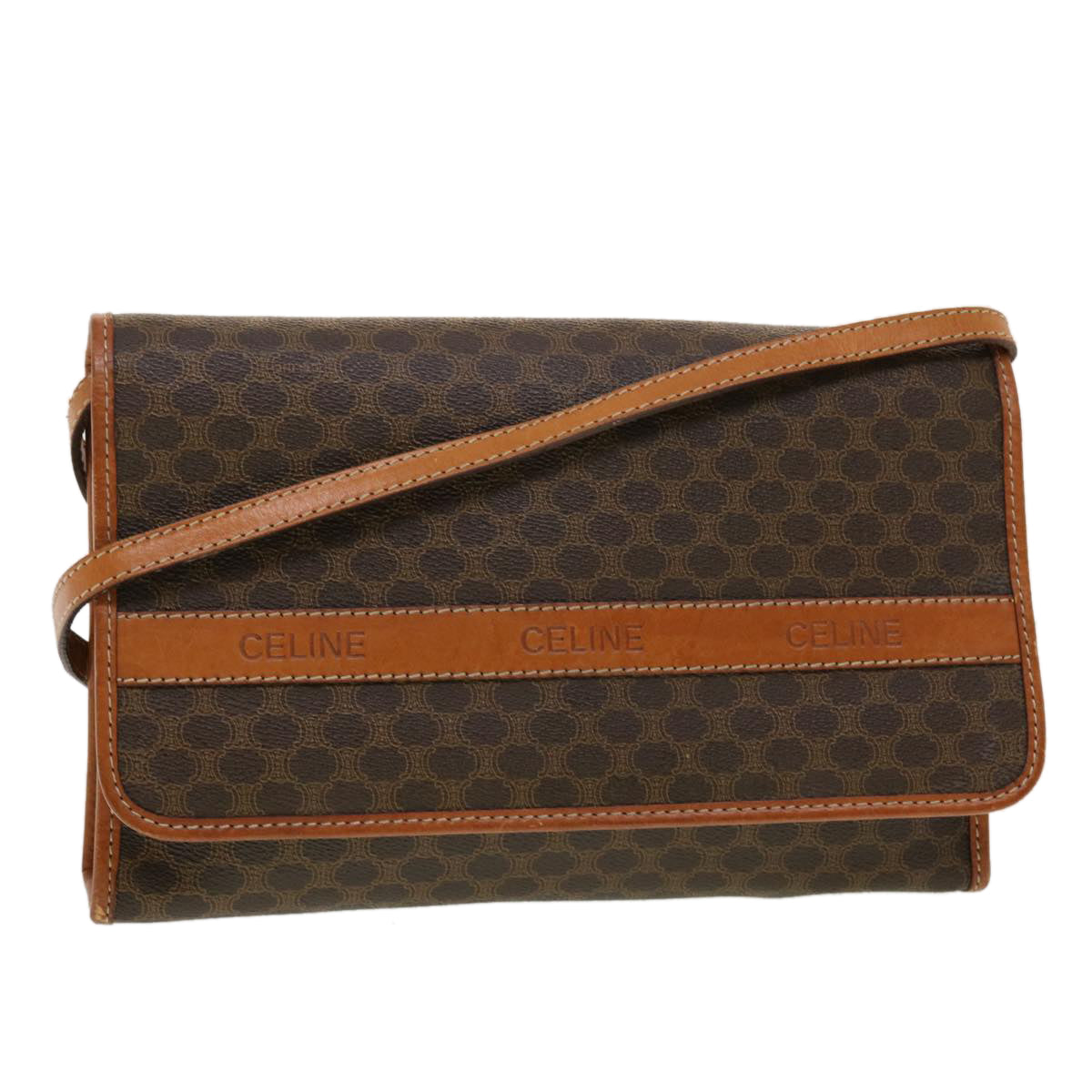Luxury CELINE Macadam Canvas Shoulder Bag PVC Leather Brown  43566
