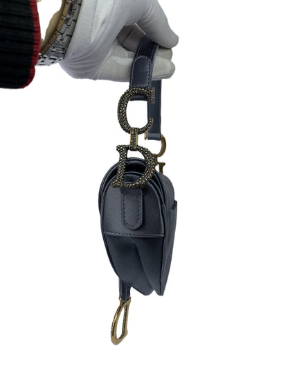 Dior Saddle Mini Silk Greyish Blue with crystals