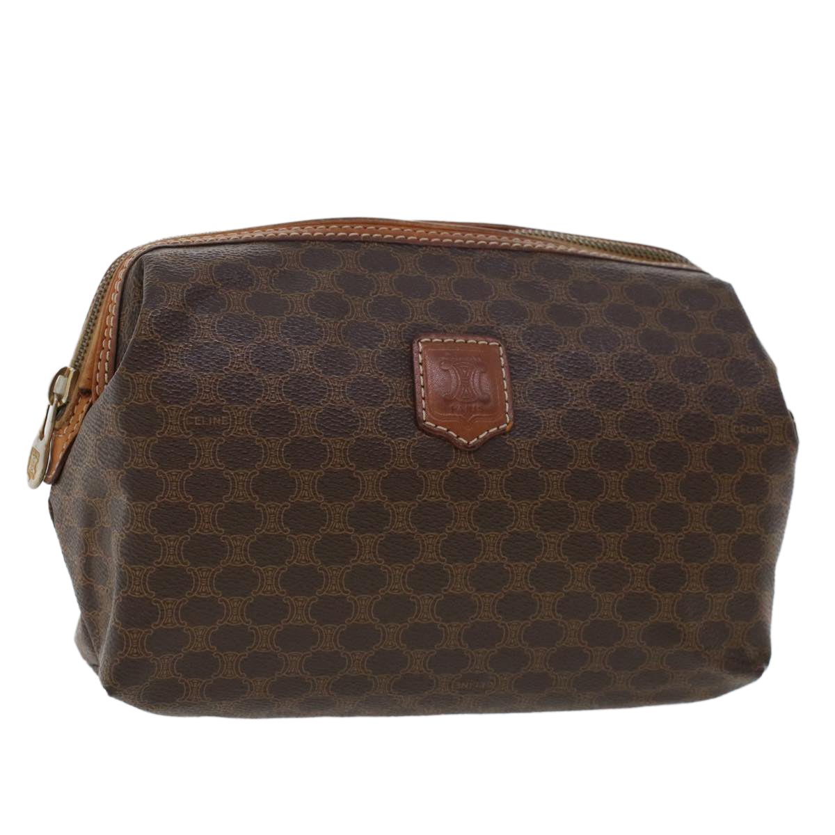 Luxury CELINE Macadam Canvas Pouch PVC Leather Brown  43800