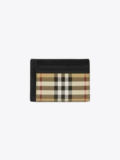 Luxury Burberry Vintage Check Money Clip Card Wallet Beige