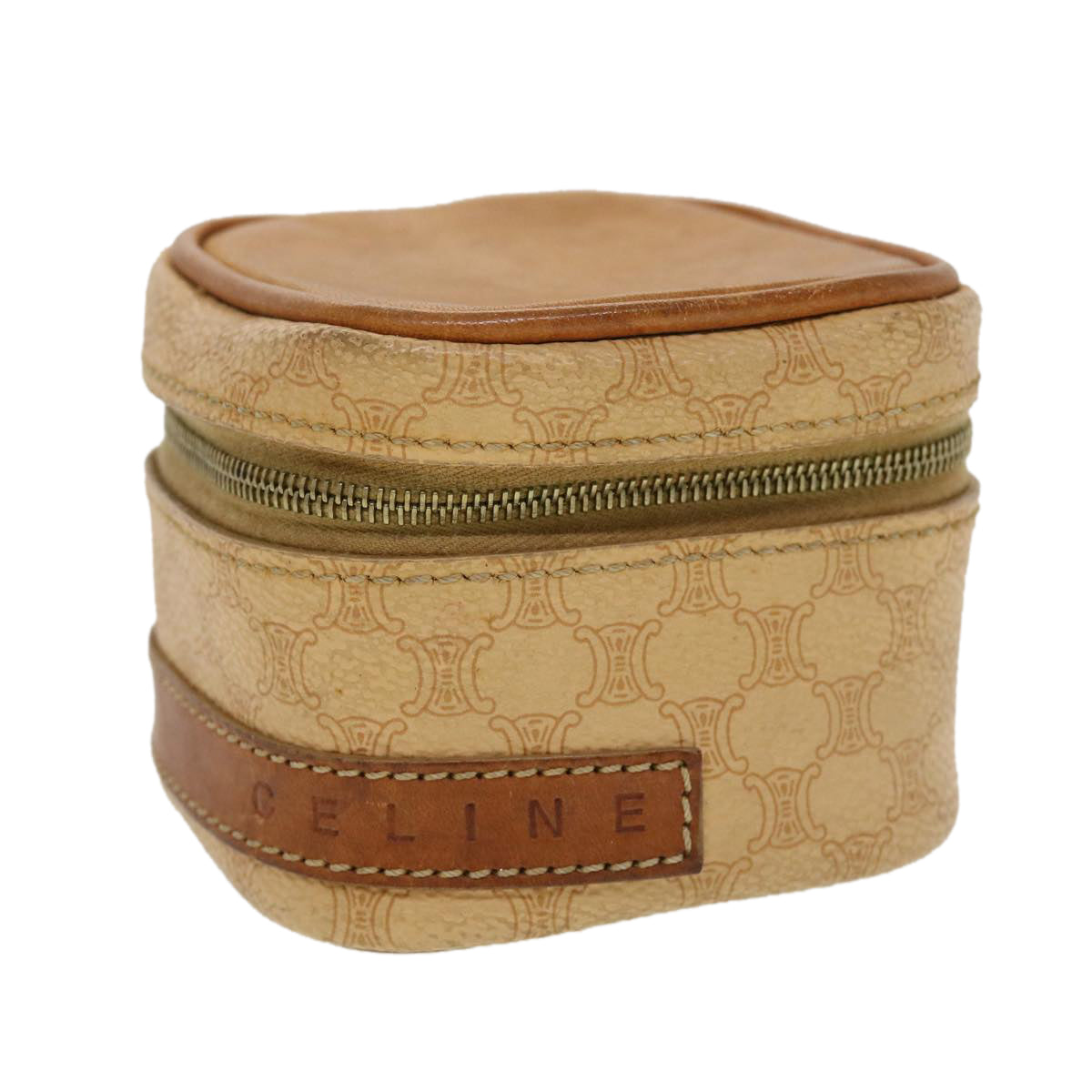Luxury CELINE Macadam Canvas Pouch PVC Leather Beige  44512