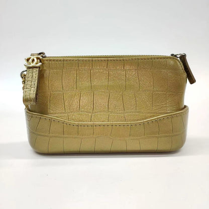Chanel Gabrielle Mini Gold Crocodile Embossed Calfskin Leather Crossbody Bag