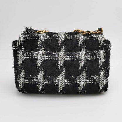 Chanel 19 Bag 2021 Small Black White Checkered Tweed Bag