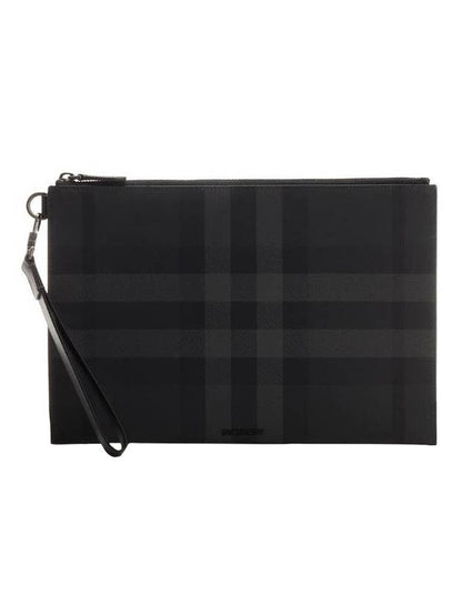 Luxury Burberry Check Large Zip Pouch Clutch Bag Charcoal