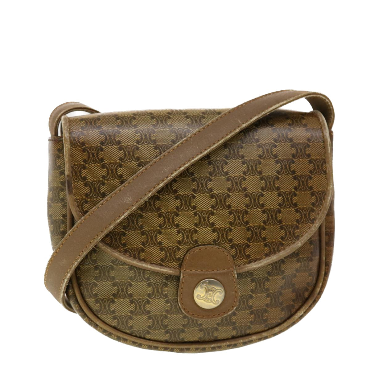 Luxury CELINE Macadam Canvas Shoulder Bag PVC Leather Beige  45076