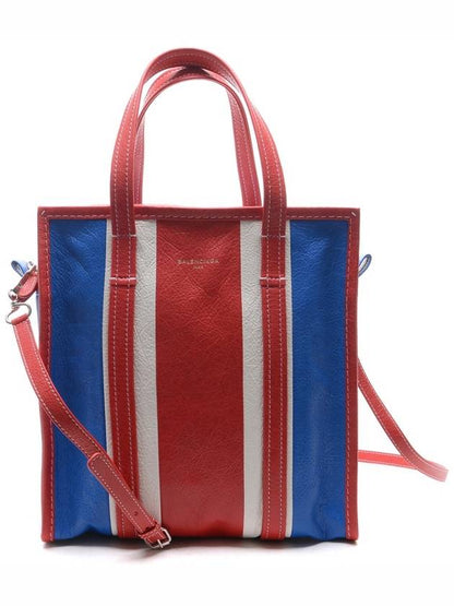 Luxury Balenciaga Trending 2025 Bazaar Striped Shopper Tote Bag Red Blue