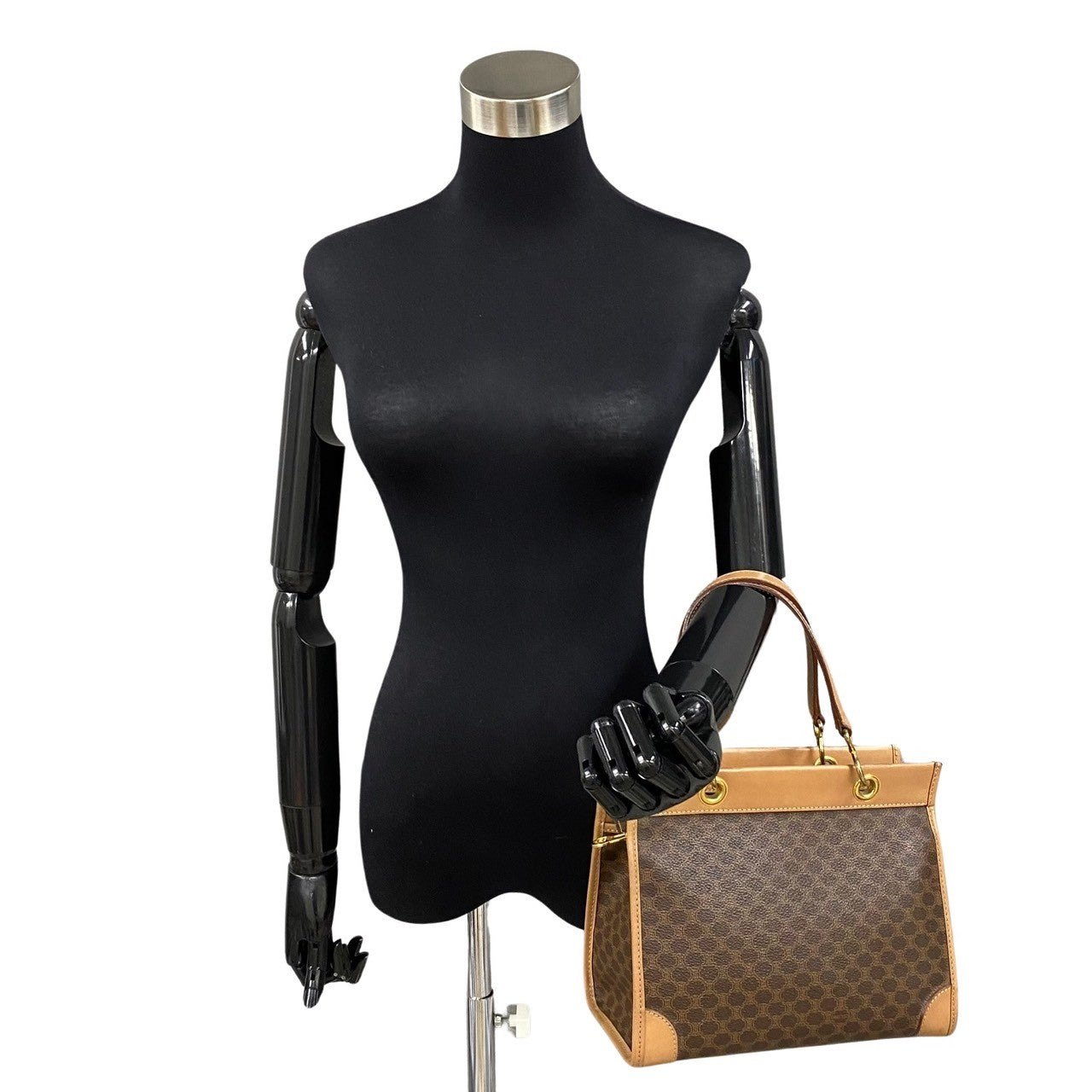 CELINE Handbag Leather, PVC Brown Macadam Blason Triomphe Women(Unisex)