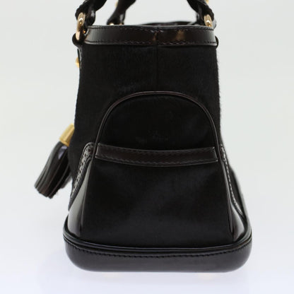 Luxury CELINE Hand Bag Enamel Harako Leather Dark Brown  45710