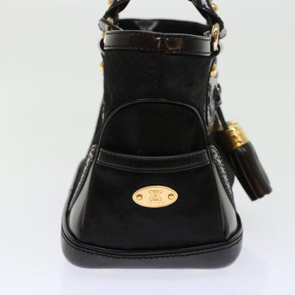 Luxury CELINE Hand Bag Enamel Harako Leather Dark Brown  45710