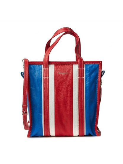 Luxury Balenciaga Trending 2025 Bazaar Striped Shopper Tote Bag Red Blue