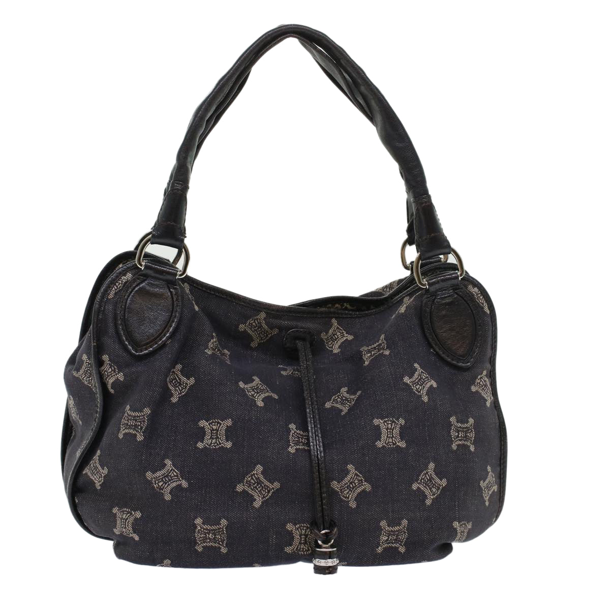 Luxury CELINE Paris Macadam Canvas Shoulder Bag Navy  45885