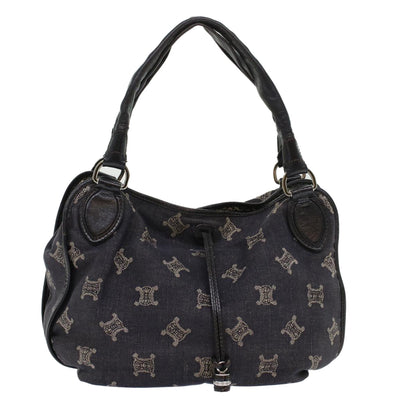 Luxury CELINE Paris Macadam Canvas Shoulder Bag Navy  45885