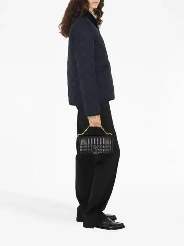 Luxury Burberry Corduroy Collar Quilted Jacket Dark Blue