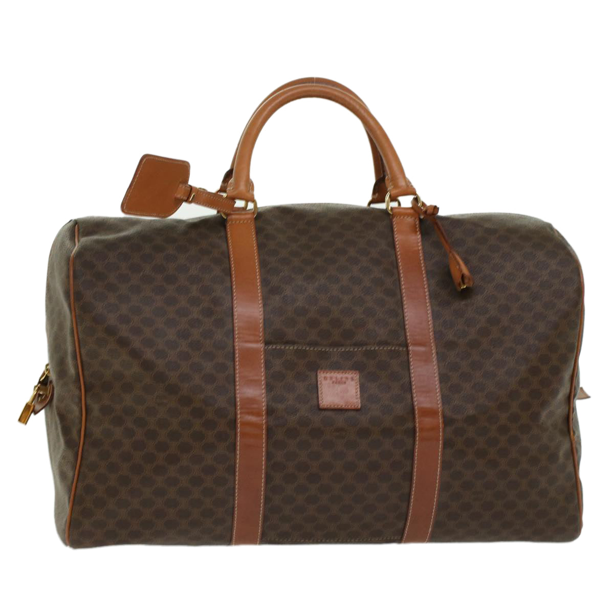 Luxury CELINE Macadam Canvas Boston Bag PVC Leather Brown  45969