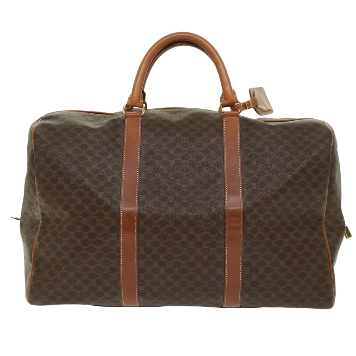 Luxury CELINE Macadam Canvas Boston Bag PVC Leather Brown  45969