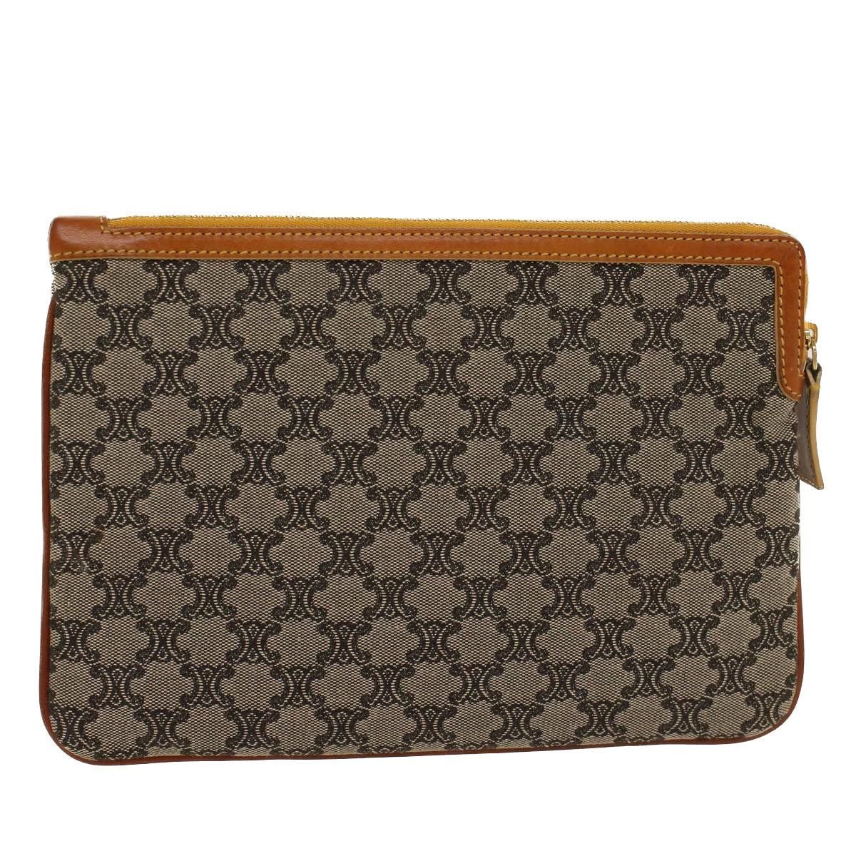 Luxury CELINE Paris Macadam Clutch Bag Canvas Leather Beige Brown  45981
