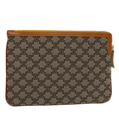 Luxury CELINE Paris Macadam Clutch Bag Canvas Leather Beige Brown  45981