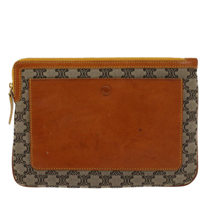 Luxury CELINE Paris Macadam Clutch Bag Canvas Leather Beige Brown  45981