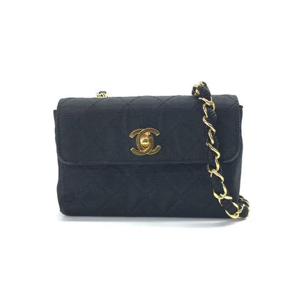 Chanel Vintage Fabric Extra Mini Flap Bag 24k Gold Button Strap