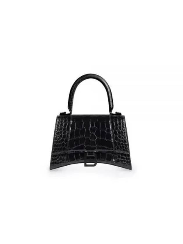 Luxury Balenciaga Trending 2025 Hourglass Crocodile Embossed Cross Bag Black
