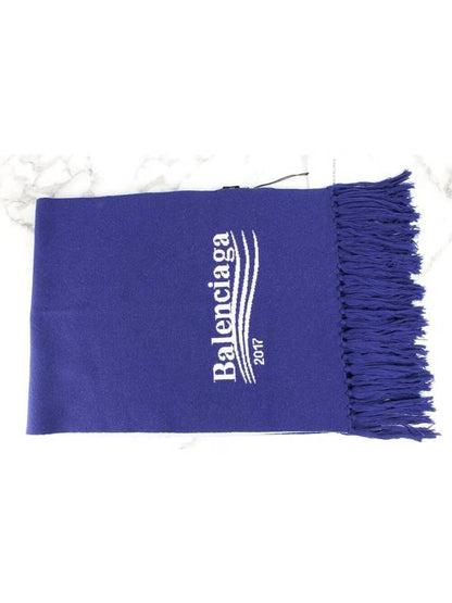 Luxury Balenciaga Trending 2025 Wave logo wool muffler blue