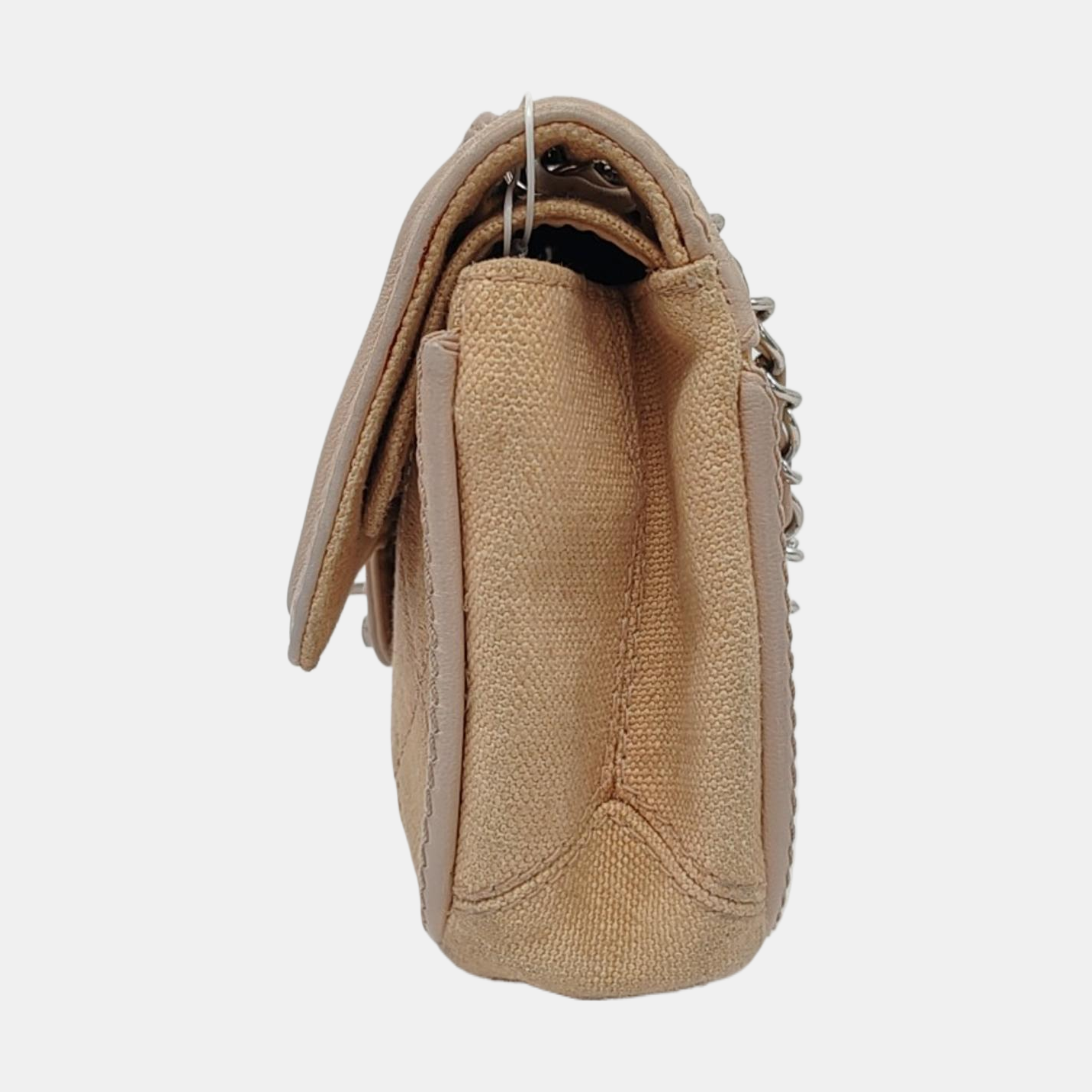 Chanel Classic Flap Medium Beige Canvas Leather Silver Hardware 2006-2008