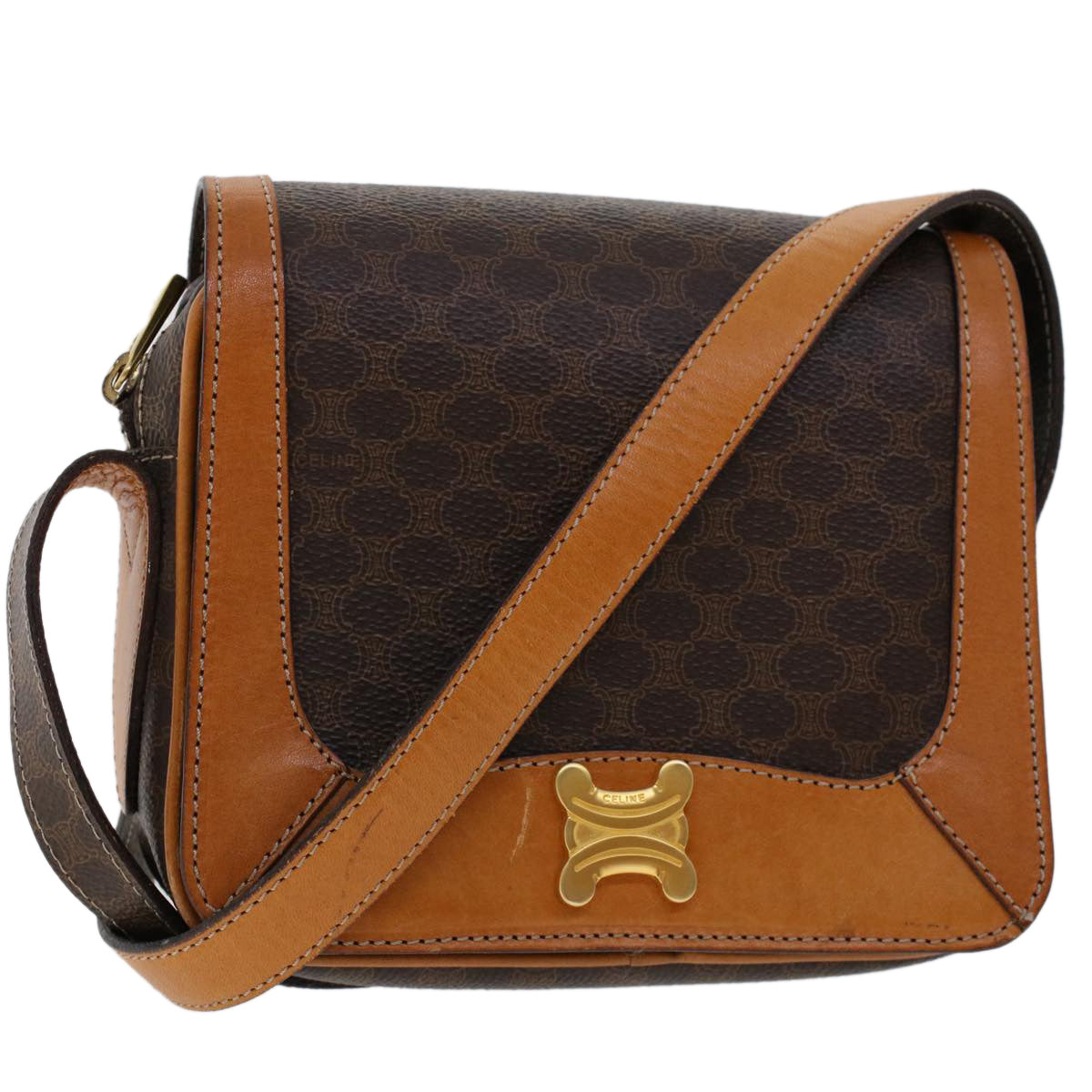 Luxury CELINE Macadam Canvas Shoulder Bag PVC Leather Brown  46305
