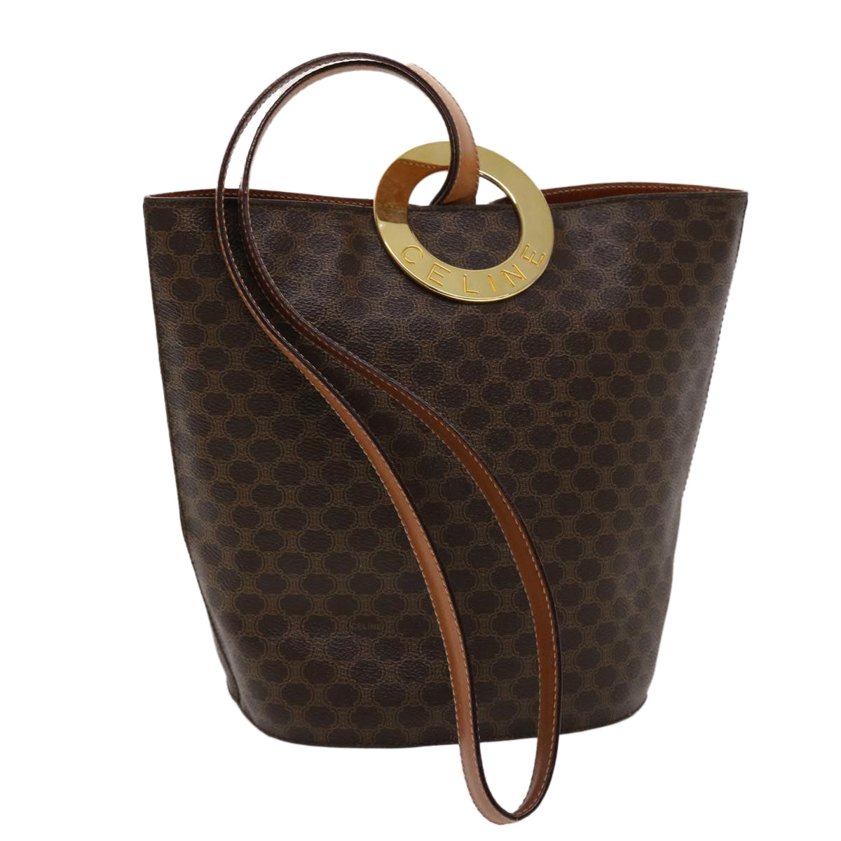 Luxury CELINE Macadam Canvas Hand Bag PVC Leather Brown  46307