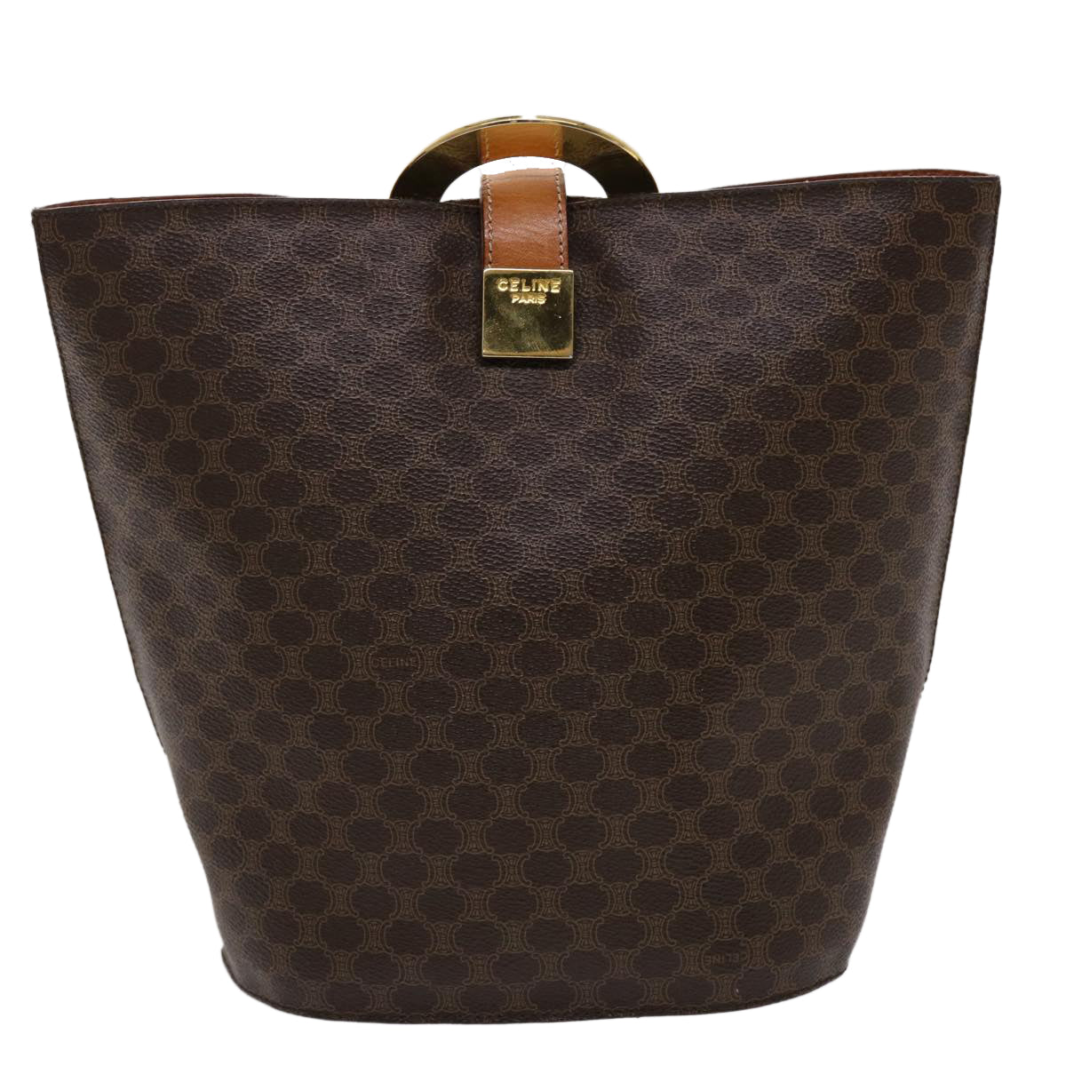 Luxury CELINE Macadam Canvas Hand Bag PVC Leather Brown  46307