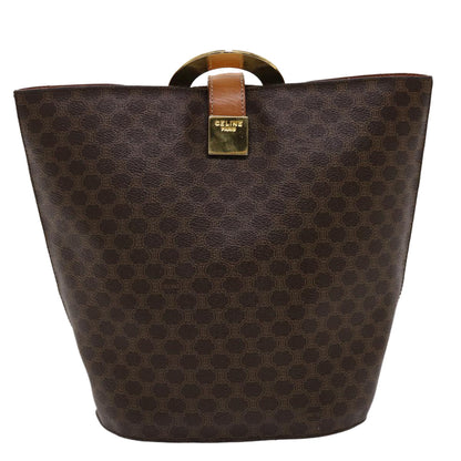 Luxury CELINE Macadam Canvas Hand Bag PVC Leather Brown  46307