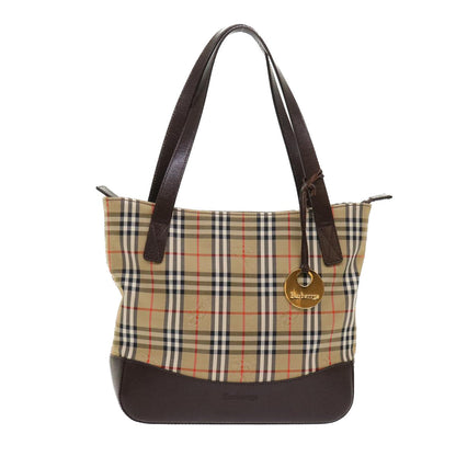 Luxury BurberrySs Nova Check Hand Bag Nylon Leather Beige Auth 46309