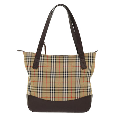 Luxury BurberrySs Nova Check Hand Bag Nylon Leather Beige Auth 46309