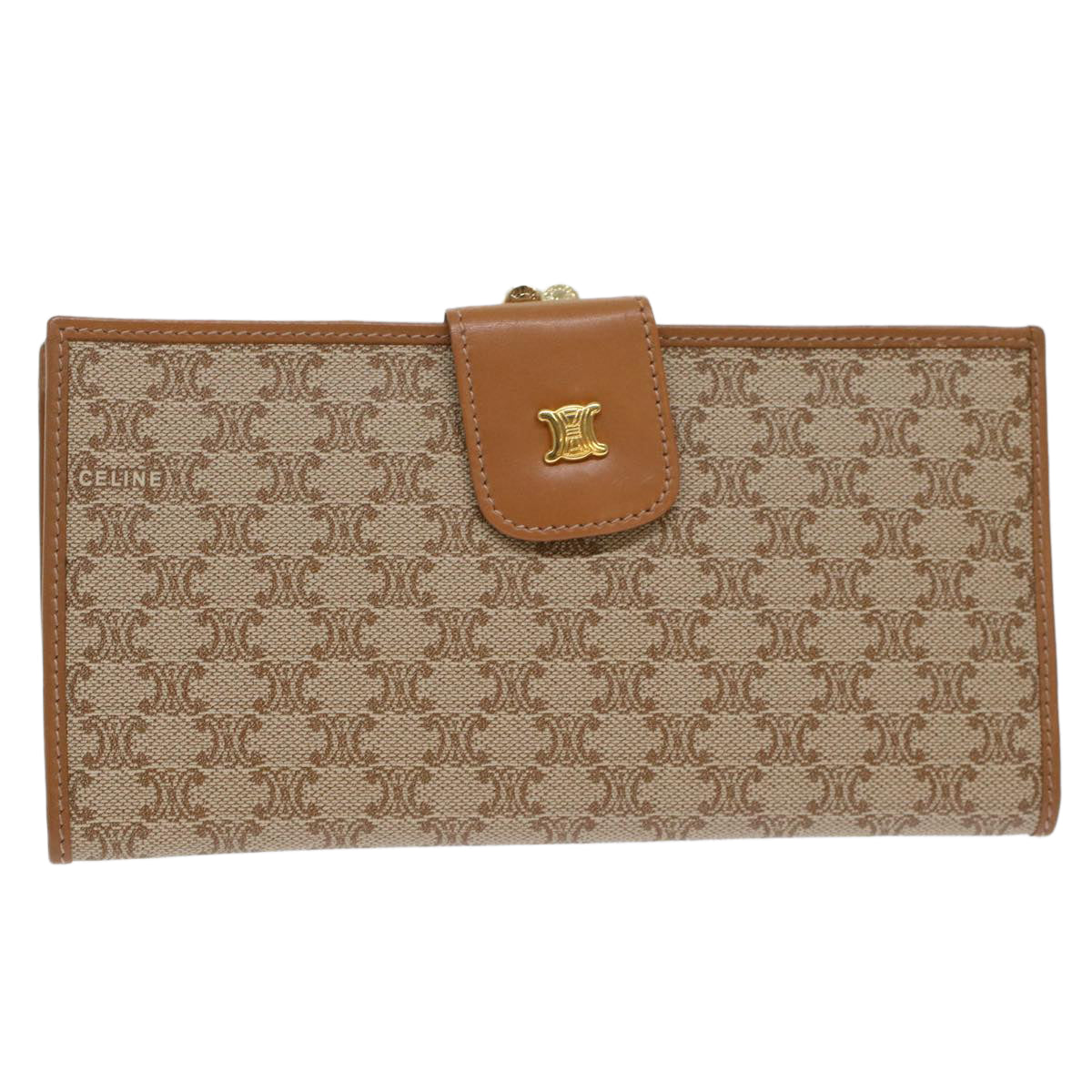 Luxury CELINE Macadam Canvas Long Wallet Beige  46361