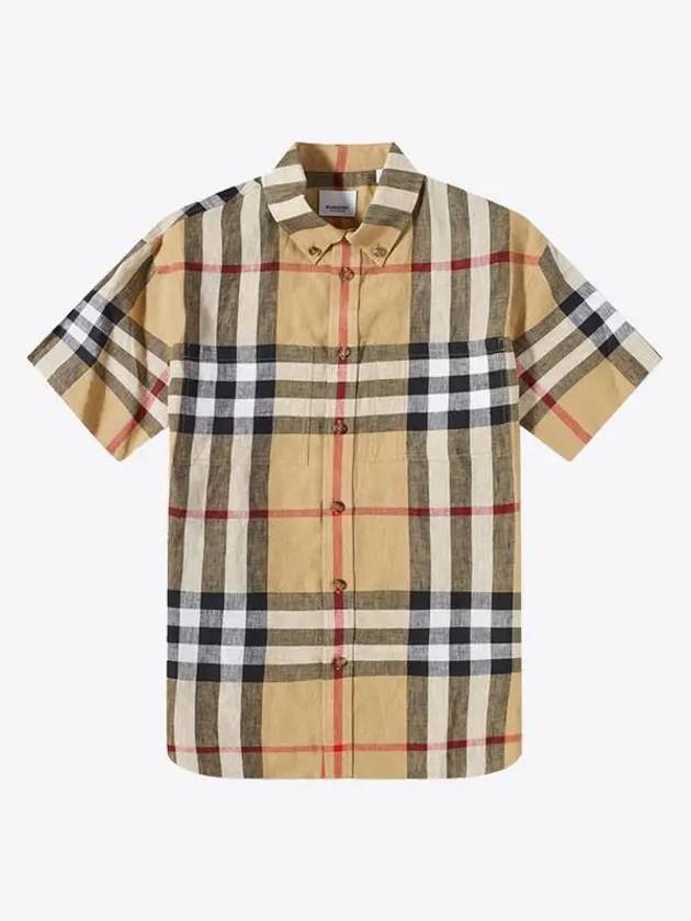 Luxury Burberry Linen Tartan Check Short Sleeve Shirt Brown