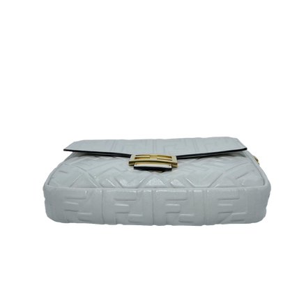 FENDI Baguette White Leather 3D FF Motif Crossbody