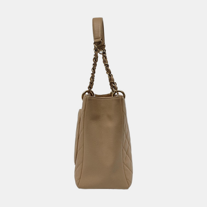 Chanel GST Grand Shopping Tote Beige Caviar Leather PM Gold Hardware