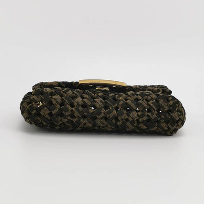 Fendi Baguette Mini Canvas Crochet Zucca Dark Green and Gold Hardware