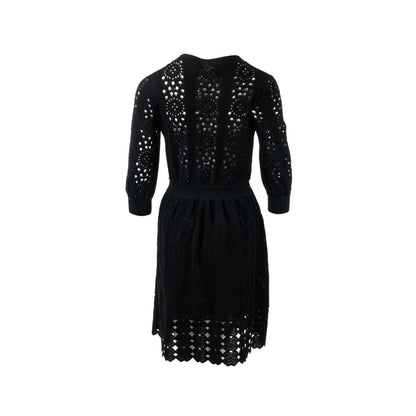 Chanel Size 38 20P Crochet Lace Knit CC Logo Dress Cotton Black