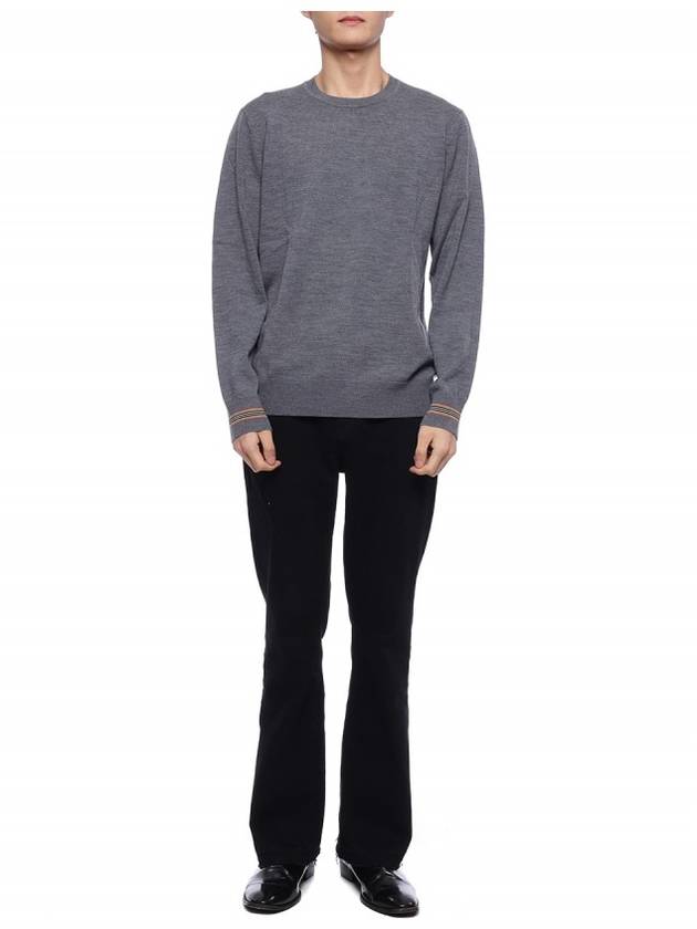 Luxury Burberry Men's Icon Striped Wool Long Sleeve T-Shirt Grey