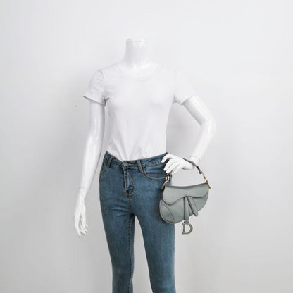 Dior Saddle Mini Silk Blue Grey with Crystal Embedded Buckles