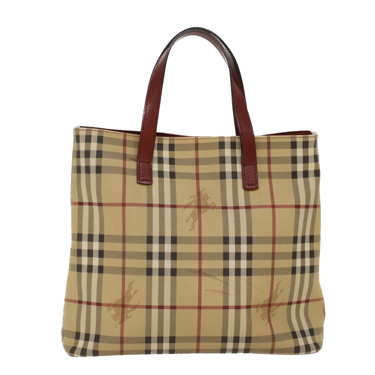 Luxury Burberry Nova Check Hand Bag PVC Leather Beige Auth 47676
