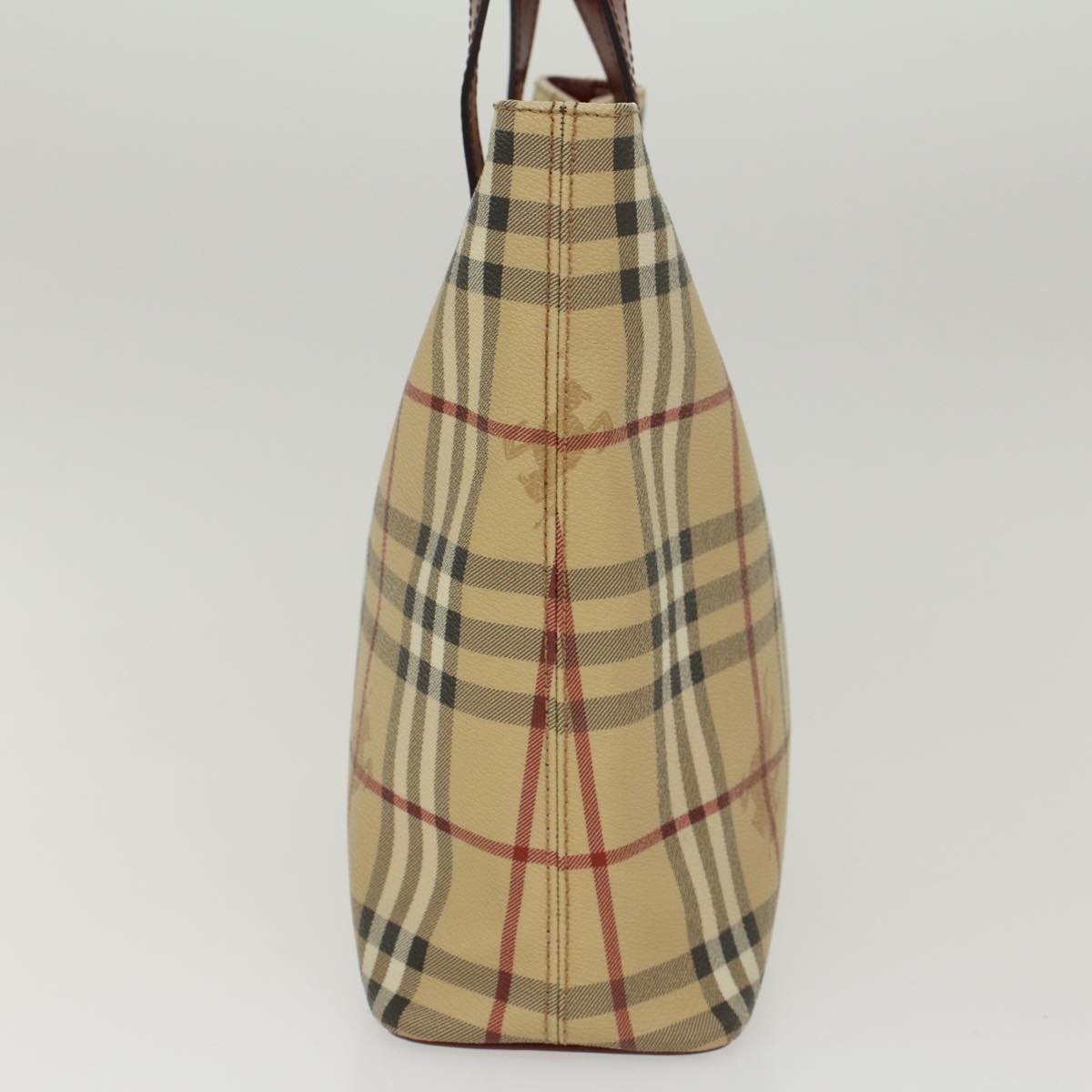 Luxury Burberry Nova Check Hand Bag PVC Leather Beige Auth 47676