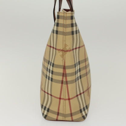 Luxury Burberry Nova Check Hand Bag PVC Leather Beige Auth 47676
