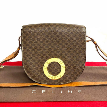 CELINE Shoulder Bag Leather, PVC Brown Macadam Women