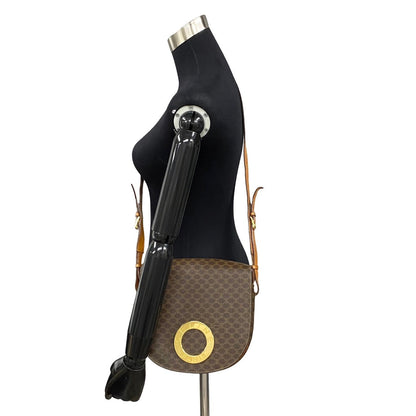 CELINE Shoulder Bag Leather, PVC Brown Macadam Women
