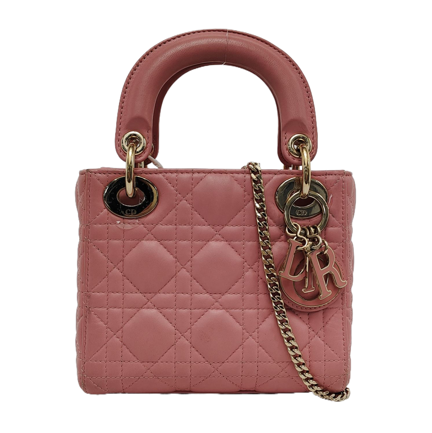 Lady Dior Mini Lipstick Pink Lambskin Leather Gold Hardware Chain Strap